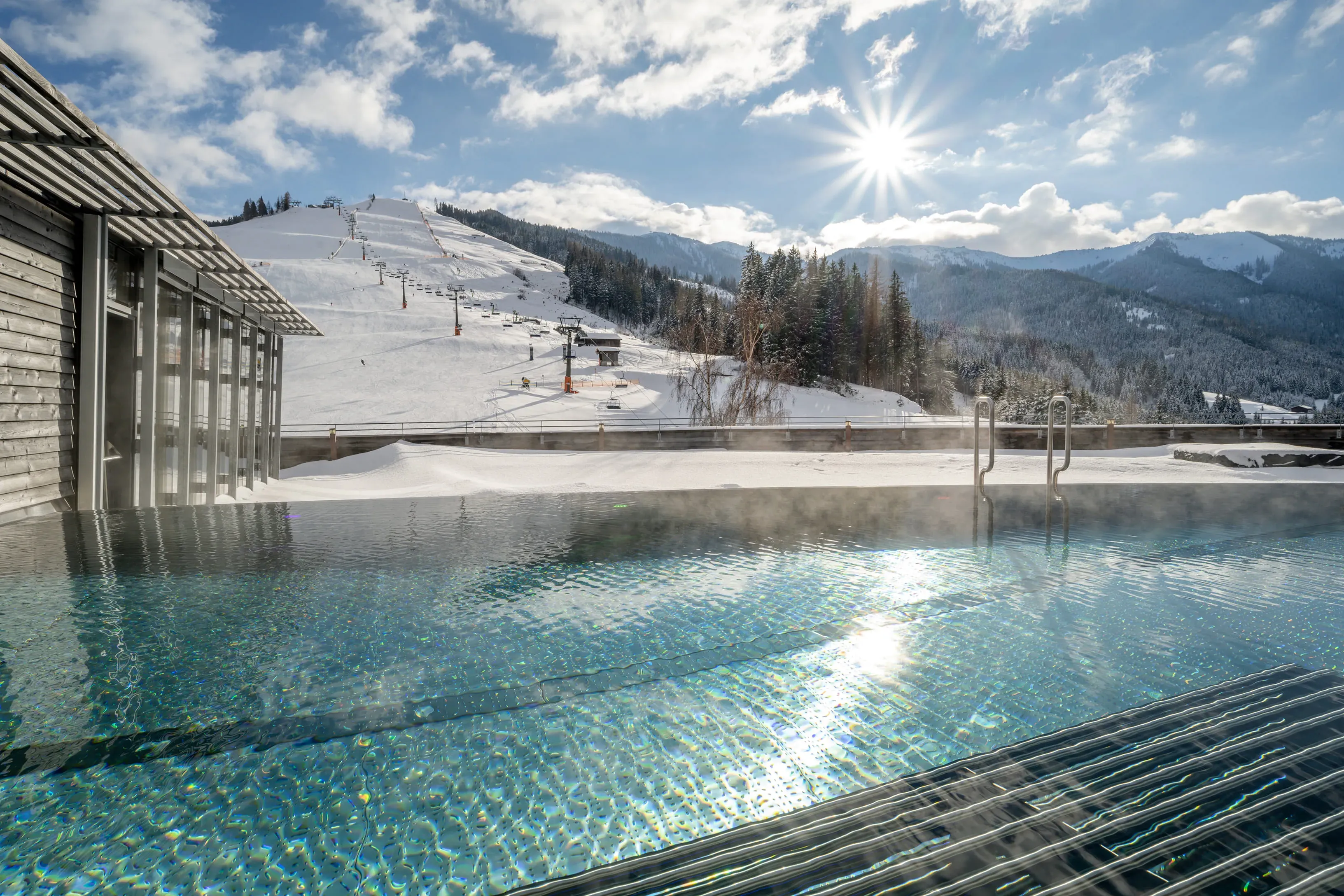 Pool against a winter backdrop