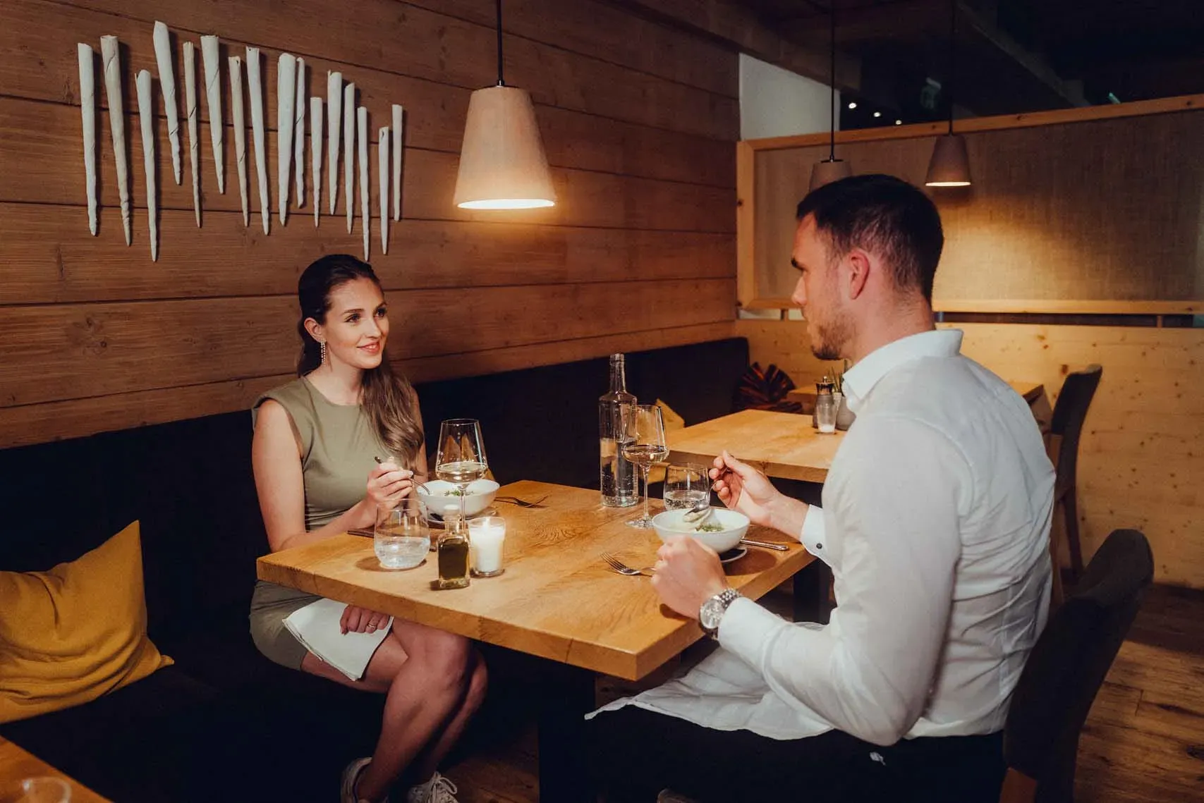 Couple in love at dinner