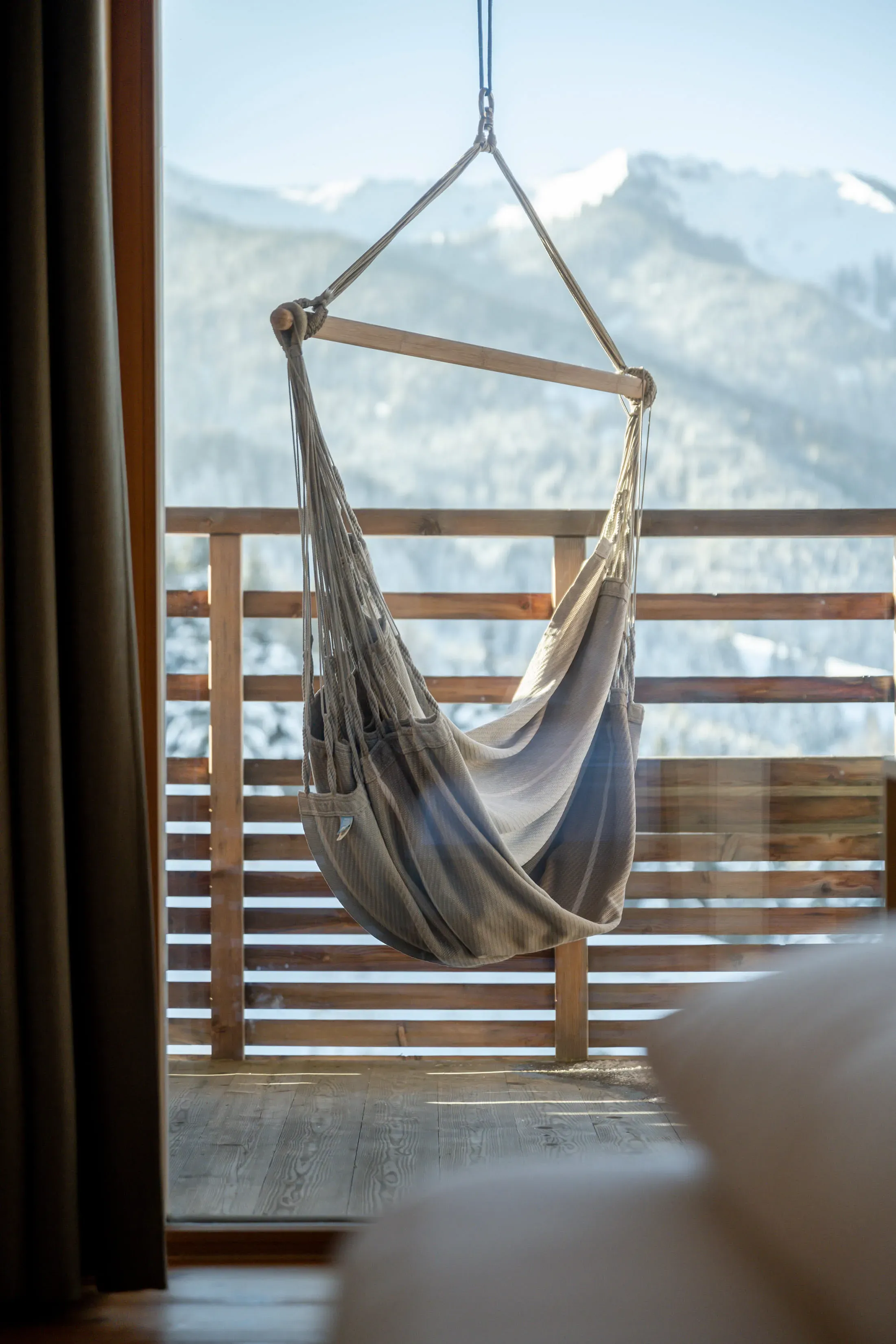 Hanging chair on the hotel balcony